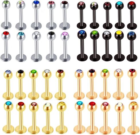 10pc Mixed Color Crystal 16g Steel Labret Stud Lip Ear Tragus Monroe Ring Piercing Jewelry Set in Saudi Arabia