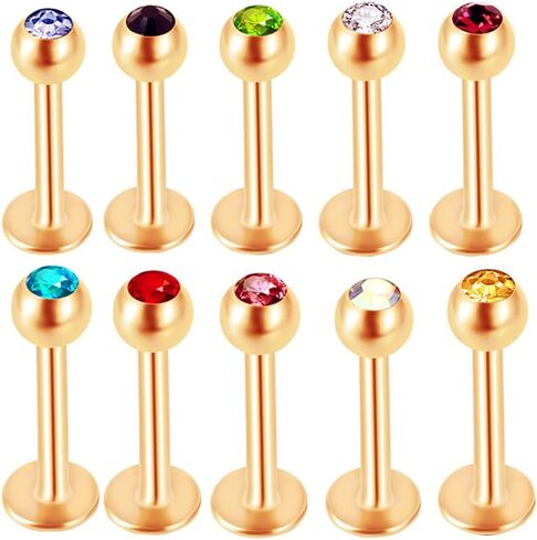 10pc Mixed Color Crystal 16g Steel Labret Stud Lip Ear Tragus Monroe Ring Piercing Jewelry Set in Saudi Arabia