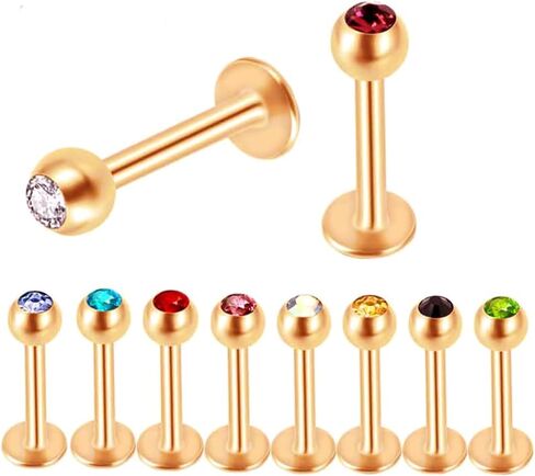 10pc Mixed Color Crystal 16g Steel Labret Stud Lip Ear Tragus Monroe Ring Piercing Jewelry Set in Saudi Arabia