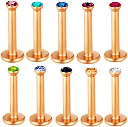 10pc Mixed Color Crystal 16g Steel Labret Stud Lip Ear Tragus Monroe Ring Piercing Jewelry Set in Saudi Arabia