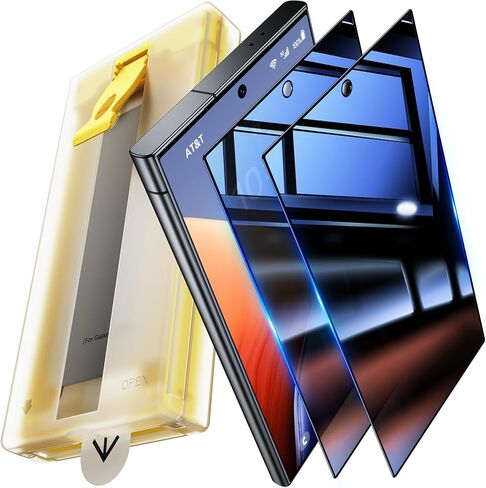 عبوة من قطعتين من UniqueMe لهاتف Samsung Galaxy S24 Ultra واقي شاشة للخصوصية، [صلابة الماس] زجاج مقسى [إزالة الغبار تلقائيًا] سهل التركيب، خالٍ من الفقاعات، غطاء شاشة يفتح ببصمة الإصبع in Kuwait