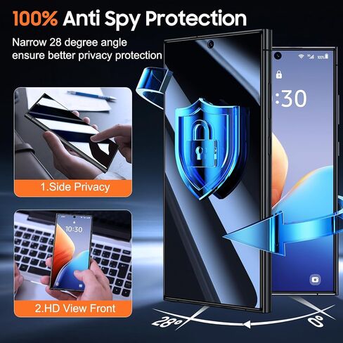 عبوة من قطعتين من UniqueMe لهاتف Samsung Galaxy S24 Ultra واقي شاشة للخصوصية، [صلابة الماس] زجاج مقسى [إزالة الغبار تلقائيًا] سهل التركيب، خالٍ من الفقاعات، غطاء شاشة يفتح ببصمة الإصبع in Kuwait