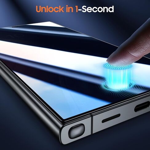 عبوة من قطعتين من UniqueMe لهاتف Samsung Galaxy S24 Ultra واقي شاشة للخصوصية، [صلابة الماس] زجاج مقسى [إزالة الغبار تلقائيًا] سهل التركيب، خالٍ من الفقاعات، غطاء شاشة يفتح ببصمة الإصبع in Kuwait