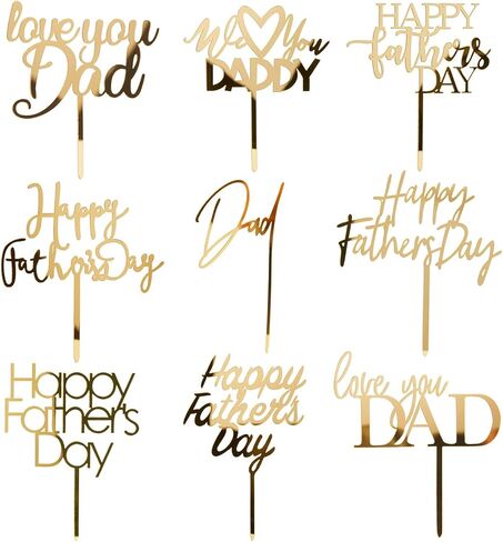 Happy Father's Day Cake Topper Cake topper Acrylic Mirror Cake topper Decorative Party Cake Decoration for Father's Day (12 pcs gold) in Saudi Arabia