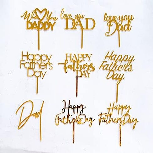 Happy Father's Day Cake Topper Cake topper Acrylic Mirror Cake topper Decorative Party Cake Decoration for Father's Day (12 pcs gold) in Saudi Arabia