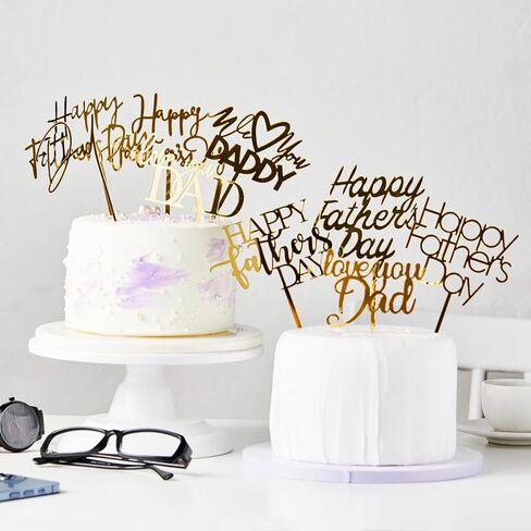Happy Father's Day Cake Topper Cake topper Acrylic Mirror Cake topper Decorative Party Cake Decoration for Father's Day (12 pcs gold) in Saudi Arabia