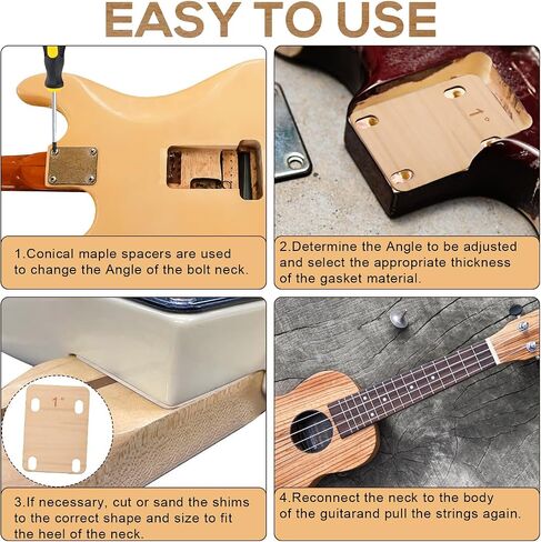 3pcs Guitar Neck Shims, Solid Maple Wood Guitar Neck Shim Protection 0.25, 0.5 and 1 Degree Portable Guitar Neck Plate Tool for Bass Guitar Repair in Saudi Arabia