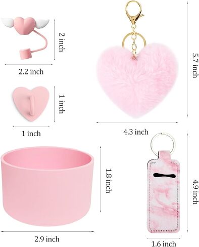 6 PCS Cup Accessories Set for Stanley 40oz & 30oz Tumbler.Including Silicone Boot,Straw Cover Cap,Heart Hook,Lipstick Bag and Heart Pompom,Pink in Saudi Arabia