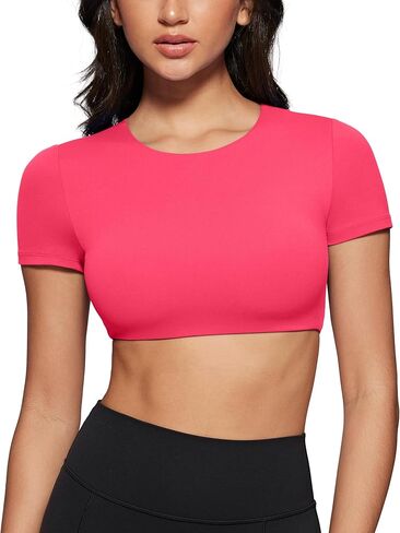 تيشيرت نسائي برقبة دائرية وأكمام قصيرة وقمصان قصيرة مبطنة لتمارين اليوجا وقمصان مناسبة كاجوال تي شيرت أساسي in Kuwait