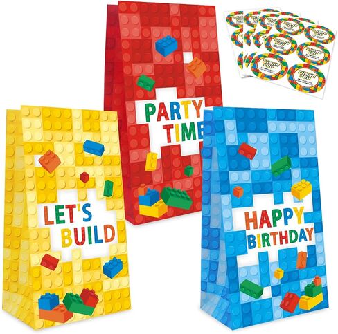 Kitticcino 24 Packs Building Blocks Goodie Candy Treat Bags, Color Bricks Theme Building Block Party Supplies, Kids Birthday Party Favor Bags, Including Thank You Stickers for Spring and for Summer Gift in Kuwait