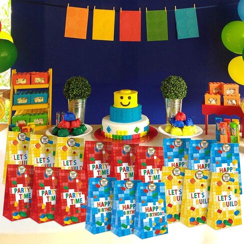 Kitticcino 24 Packs Building Blocks Goodie Candy Treat Bags, Color Bricks Theme Building Block Party Supplies, Kids Birthday Party Favor Bags, Including Thank You Stickers for Spring and for Summer Gift in Kuwait