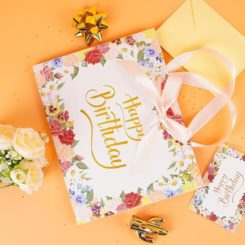 Jaywayang Large Black and Gold Vintage Floral Gift Bag with Card Ribbon and Tissue Paper for Wedding, Bridal Shower, Women Birthday, Mother's day, Anniversary- 12.6" x 10" x 5.1" in Kuwait