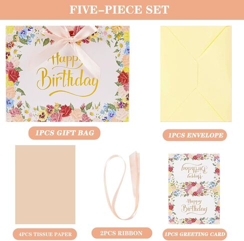 Jaywayang Large Black and Gold Vintage Floral Gift Bag with Card Ribbon and Tissue Paper for Wedding, Bridal Shower, Women Birthday, Mother's day, Anniversary- 12.6" x 10" x 5.1" in Kuwait