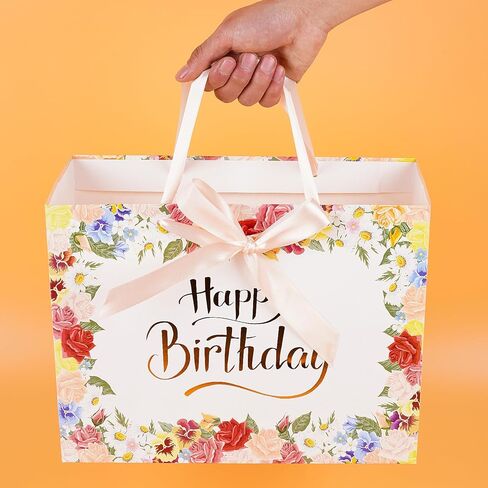 Jaywayang Large Black and Gold Vintage Floral Gift Bag with Card Ribbon and Tissue Paper for Wedding, Bridal Shower, Women Birthday, Mother's day, Anniversary- 12.6" x 10" x 5.1" in Kuwait