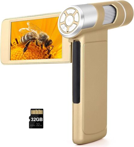 مجهر رقمي Andonstar AD203S HDMI مزود بجيب بطاقة SD سعة 32 جيجابايت ومجهر رقمي إلكتروني للأطفال والكبار لمراقبة الأدوات الخارجية (ذهبي) in Kuwait