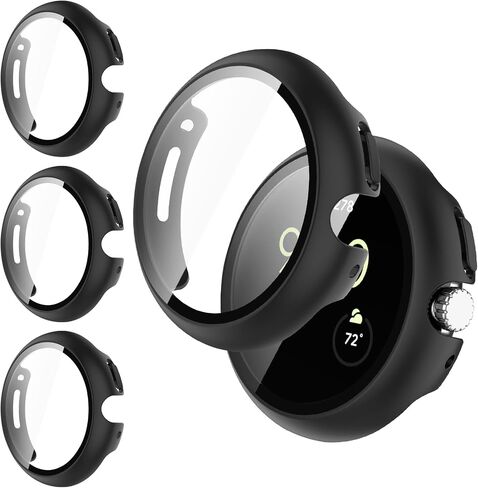 3-Pack for Google Pixel Watch 2 (New 2023)/ Pixel Watch Case with Tempered Glass Screen Protector + All Around PC Protective，Cover for Google Pixel Watch 2/ Pixel Watch 1 - Clear+Clear+Clear in Saudi Arabia