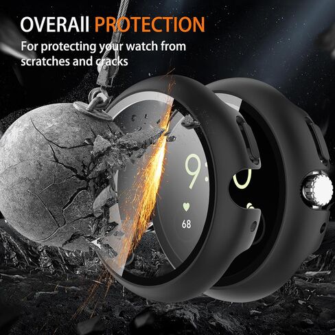 3-Pack for Google Pixel Watch 2 (New 2023)/ Pixel Watch Case with Tempered Glass Screen Protector + All Around PC Protective，Cover for Google Pixel Watch 2/ Pixel Watch 1 - Clear+Clear+Clear in Saudi Arabia