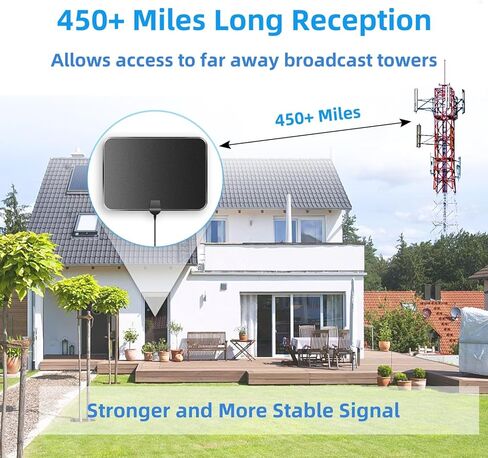 هوائي تلفزيون رقمي عالي الدقة 2024 للاستخدام الداخلي والخارجي الصغير، هوائي استقبال طويل المدى يزيد عن 450 ميلًا 360 درجة مع مضخم إشارة يدعم 4K 1080P للقنوات المحلية المجانية in Kuwait