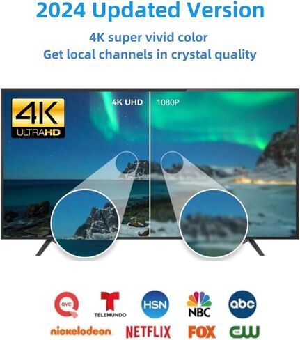 هوائي تلفزيون رقمي عالي الدقة 2024 للاستخدام الداخلي والخارجي الصغير، هوائي استقبال طويل المدى يزيد عن 450 ميلًا 360 درجة مع مضخم إشارة يدعم 4K 1080P للقنوات المحلية المجانية in Kuwait