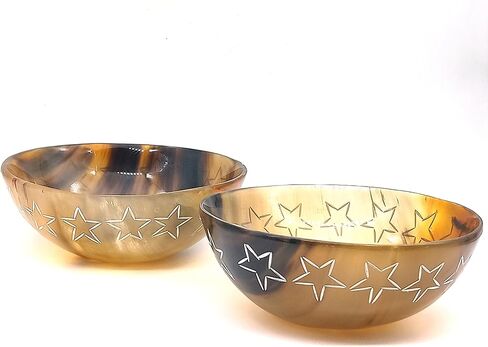 Hand Carved Natural Horn Bowl White Stars Carved Design Horn Bowl Viking Norse Medieval |HORN BOWL | Hand Crafted for SERVING & SHAVING BOWLS gift for mother, father Husband (Stars) in Saudi Arabia