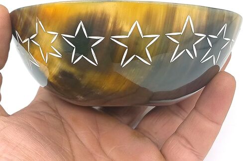 Hand Carved Natural Horn Bowl White Stars Carved Design Horn Bowl Viking Norse Medieval |HORN BOWL | Hand Crafted for SERVING & SHAVING BOWLS gift for mother, father Husband (Stars) in Saudi Arabia