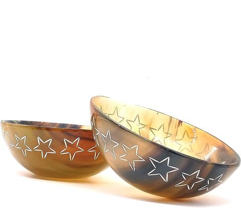 Hand Carved Natural Horn Bowl White Stars Carved Design Horn Bowl Viking Norse Medieval |HORN BOWL | Hand Crafted for SERVING & SHAVING BOWLS gift for mother, father Husband (Stars) in Saudi Arabia