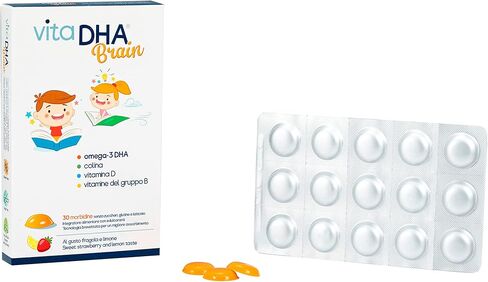 VitaDHA® Brain for Children | 250 mg Omega-3 DHA, Choline and Vitamin D and B | for The Brain and The Immune System | Sugar Free | Pleasant Taste of Strawberry and Lemon | 30 Gummies in Saudi Arabia