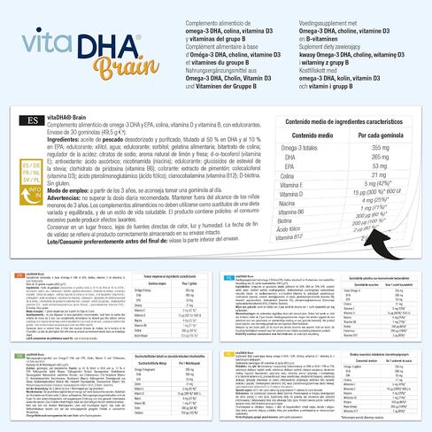 VitaDHA® Brain for Children | 250 mg Omega-3 DHA, Choline and Vitamin D and B | for The Brain and The Immune System | Sugar Free | Pleasant Taste of Strawberry and Lemon | 30 Gummies in Saudi Arabia