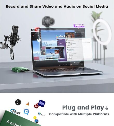 Capture Card, avedio links Audio Video Capture Card, USB C/A 3.0 Video Capture Card 4K@60Hz HDMI Loop-Out, 1080P 60FPS Game Capture Card for Streaming Works for Nintendo Switch/PS5/PC/Camera, Green in Saudi Arabia