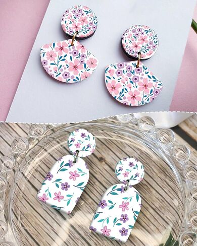 Puocaon Polymer Clay Transfer Paper - Blue Flower Transfer Paper for Polymer Clay Jewelry, Water Transfer Paper for Polymer Clay, Daisy Clay Transfer Paper for Polymer Clay Earrings (20 Pcs) in Saudi Arabia