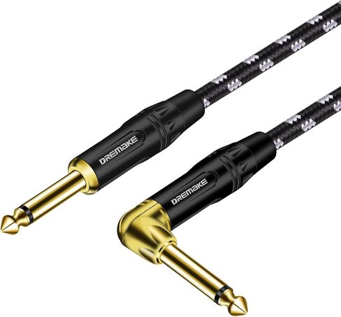 DREMAKE Cable 1/4" (6.3mm) Straight to Right Angle, Black/Blue Braided Tweed 1/4 Inch to 1/4 Inch Patch Cord, 25FT Instrument Guitar Cable for Keyboards, Electric Mandolin, Pro Audio to Amp in Saudi Arabia