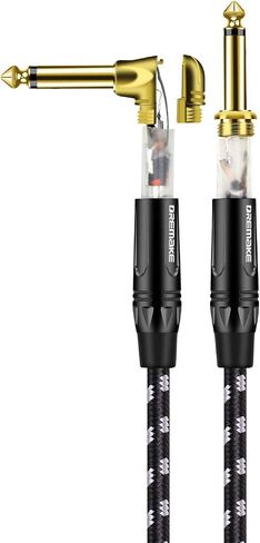 DREMAKE Cable 1/4" (6.3mm) Straight to Right Angle, Black/Blue Braided Tweed 1/4 Inch to 1/4 Inch Patch Cord, 25FT Instrument Guitar Cable for Keyboards, Electric Mandolin, Pro Audio to Amp in Saudi Arabia