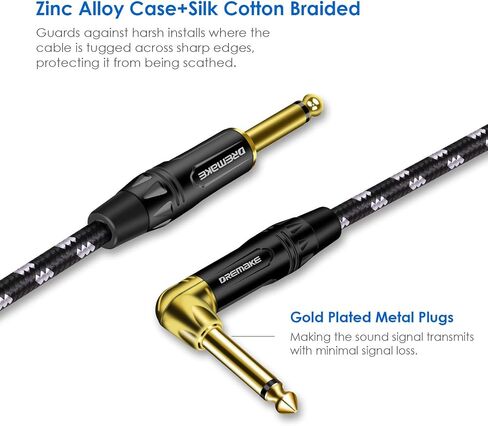 DREMAKE Cable 1/4" (6.3mm) Straight to Right Angle, Black/Blue Braided Tweed 1/4 Inch to 1/4 Inch Patch Cord, 25FT Instrument Guitar Cable for Keyboards, Electric Mandolin, Pro Audio to Amp in Saudi Arabia