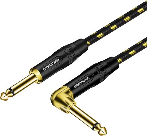 DREMAKE Cable 1/4" (6.3mm) Straight to Right Angle, Black/Blue Braided Tweed 1/4 Inch to 1/4 Inch Patch Cord, 25FT Instrument Guitar Cable for Keyboards, Electric Mandolin, Pro Audio to Amp in Saudi Arabia