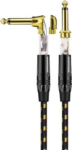 DREMAKE Cable 1/4" (6.3mm) Straight to Right Angle, Black/Blue Braided Tweed 1/4 Inch to 1/4 Inch Patch Cord, 25FT Instrument Guitar Cable for Keyboards, Electric Mandolin, Pro Audio to Amp in Saudi Arabia