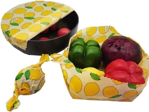 Lemon & Palm Tree Beeswax Wraps Set of 6 : Reusable Food Storage Solution for Sustainable Kitchen, Plastic-Free Alternative Green - Palm Tree in Saudi Arabia