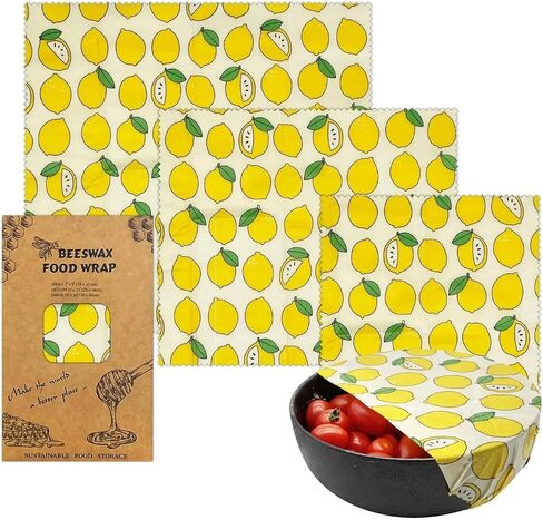 Lemon & Palm Tree Beeswax Wraps Set of 6 : Reusable Food Storage Solution for Sustainable Kitchen, Plastic-Free Alternative Green - Palm Tree in Saudi Arabia