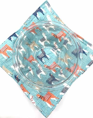 Fun Animal and Pet Print Microwave Bowl Cozy - 8.5 inches for up to 8 inch bowls - Homemade in Texas, USA (Llama on Blue) in Saudi Arabia