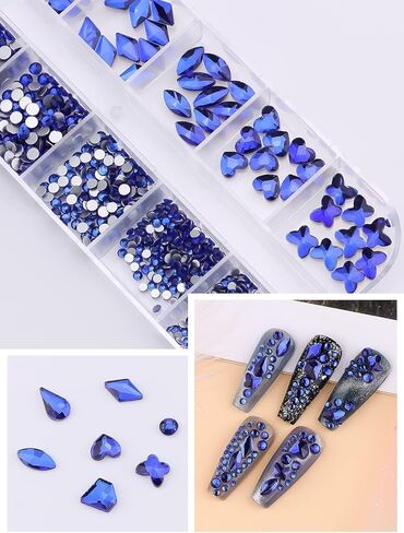 أحجار الراين لفن الأظافر باللون الأخضر من Kalolary، 2120 قطعة من أحجار الكريستال الزرقاء الساحرة للأظافر الماسية ثلاثية الأبعاد بظهر مسطح متعدد الأشكال لتزيين أظافر الأكريليك بنفسك in Kuwait