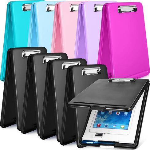 10 Pieces Clipboard with Storage Plastic Storage Clipboard Nursing Clipboard Foldable Clip Board with Low Profile Clip for Home Office School, Size 9.5 x 13.5 Inch (Black/Green/Rose/Pink/Blue/Purple) in Saudi Arabia