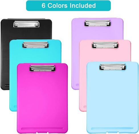 10 Pieces Clipboard with Storage Plastic Storage Clipboard Nursing Clipboard Foldable Clip Board with Low Profile Clip for Home Office School, Size 9.5 x 13.5 Inch (Black/Green/Rose/Pink/Blue/Purple) in Saudi Arabia