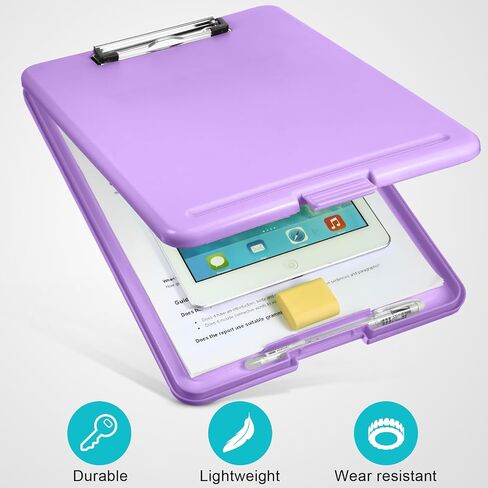 10 Pieces Clipboard with Storage Plastic Storage Clipboard Nursing Clipboard Foldable Clip Board with Low Profile Clip for Home Office School, Size 9.5 x 13.5 Inch (Black/Green/Rose/Pink/Blue/Purple) in Saudi Arabia