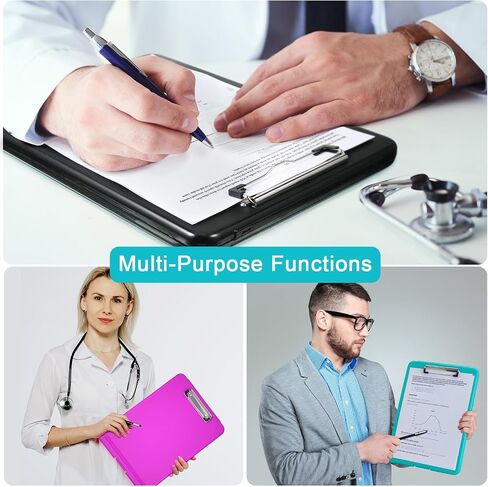 10 Pieces Clipboard with Storage Plastic Storage Clipboard Nursing Clipboard Foldable Clip Board with Low Profile Clip for Home Office School, Size 9.5 x 13.5 Inch (Black/Green/Rose/Pink/Blue/Purple) in Saudi Arabia