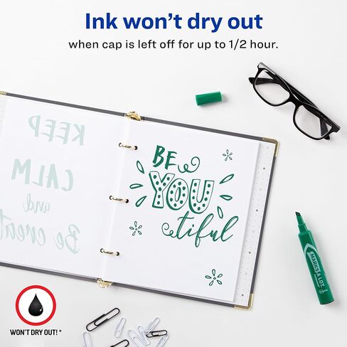 أقلام تحديد دائمة من Marks-a-lot Avery Marks-a-lot، مقاس عادي على شكل مكتب، طرف إزميل، مقاوم للماء والتآكل، 12 قلم تحديد أخضر (07885) in Kuwait