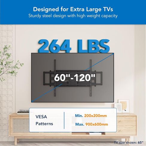 Mount-It! Heavy Duty XXL Full Motion TV Wall Mount for Extra Large TVs, max VESA 900x600, Holds up to 264lb, Swivel Tilt Extension Adjustable TV Mount for 60", 65", 70", 75", 80", 85", 90", 100 inch+ in Saudi Arabia