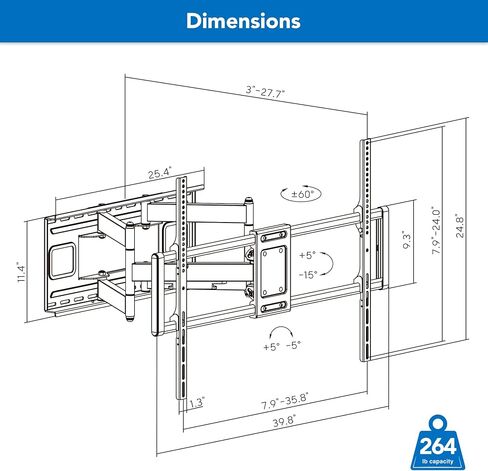 Mount-It! Heavy Duty XXL Full Motion TV Wall Mount for Extra Large TVs, max VESA 900x600, Holds up to 264lb, Swivel Tilt Extension Adjustable TV Mount for 60", 65", 70", 75", 80", 85", 90", 100 inch+ in Saudi Arabia