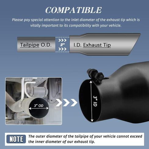 KEDAKEJI 3 Inch Inlet Exhaust Tip Black Coated Exhaust Tailpipe 3" Inlet 5" Outlet 12" Overall Length Stainless Steel with Bolt On Design in Kuwait