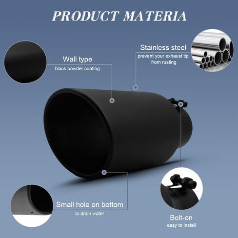 KEDAKEJI 3 Inch Inlet Exhaust Tip Black Coated Exhaust Tailpipe 3" Inlet 5" Outlet 12" Overall Length Stainless Steel with Bolt On Design in Kuwait