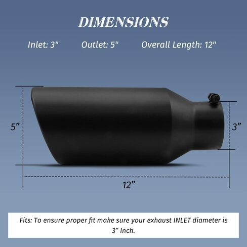 KEDAKEJI 3 Inch Inlet Exhaust Tip Black Coated Exhaust Tailpipe 3" Inlet 5" Outlet 12" Overall Length Stainless Steel with Bolt On Design in Kuwait