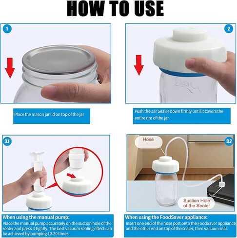 سدادة تفريغ للبرطمانات مع مضخة تفريغ يدوية محمولة وفتاحة غطاء، مجموعة سدادة مرطبانات متوافقة مع سدادة تفريغ الهواء، مجموعة سدادة مكنسة ماسون لجرة ميسون ذات الفم العريض والعادي in Kuwait